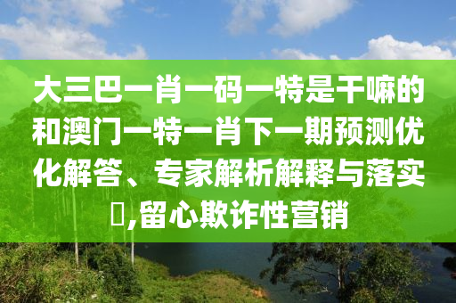 大三巴一肖一碼一特是干嘛的和澳門一特一肖下一期預(yù)測優(yōu)化解答、專家解析解釋與落實(shí)?,留心欺詐性營銷