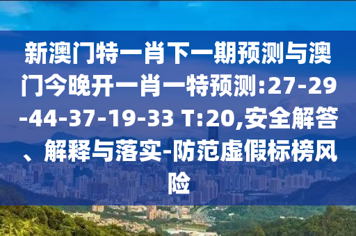 新澳門特一肖下一期預(yù)測(cè)與澳門今晚開一肖一特預(yù)測(cè):27-29-44-37-19-33 T:20,安全解答、解釋與落實(shí)-防范虛假標(biāo)榜風(fēng)險(xiǎn)