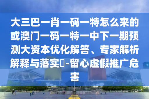大三巴一肖一碼一特怎么來的或澳門一碼一特一中下一期預(yù)測大資本優(yōu)化解答、專家解析解釋與落實?-留心虛假推廣危害