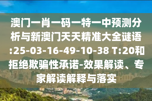 澳門一肖一碼一特一中預(yù)測分析與新澳門天天精準大全謎語:25-03-16-49-10-38 T:20和拒絕欺騙性承諾-效果解讀、專家解讀解釋與落實